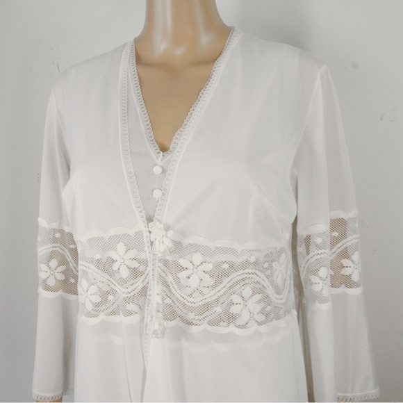 Vintage 60s 70s Retro White Lace Night Slip Dress w Matching Robe - Picture 2 of 5